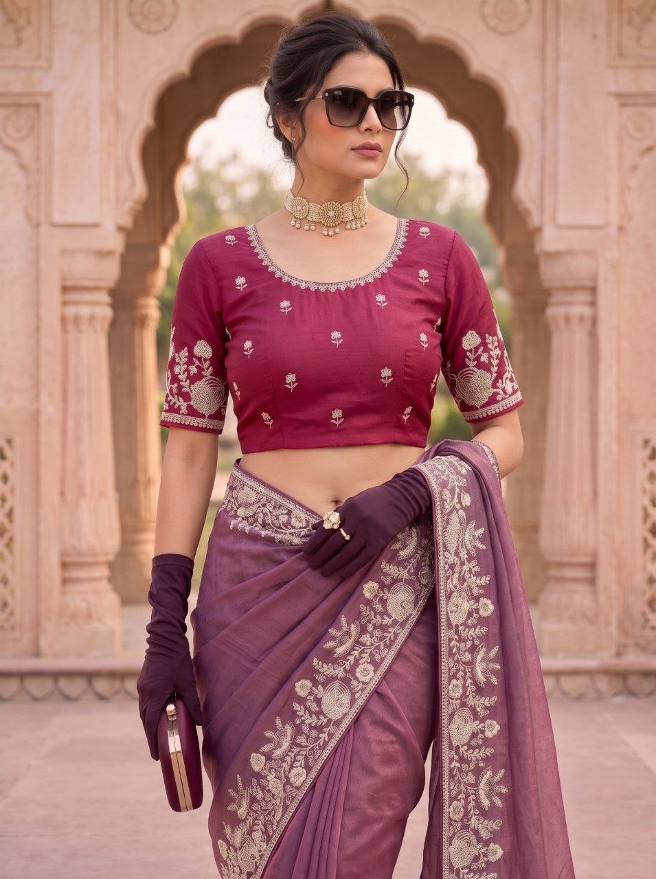 Regal Tradition Embroidered Saree with Intricate Floral Border and Royal Charm - Surat Wholesale Ethnic Wear (Photo 4)
