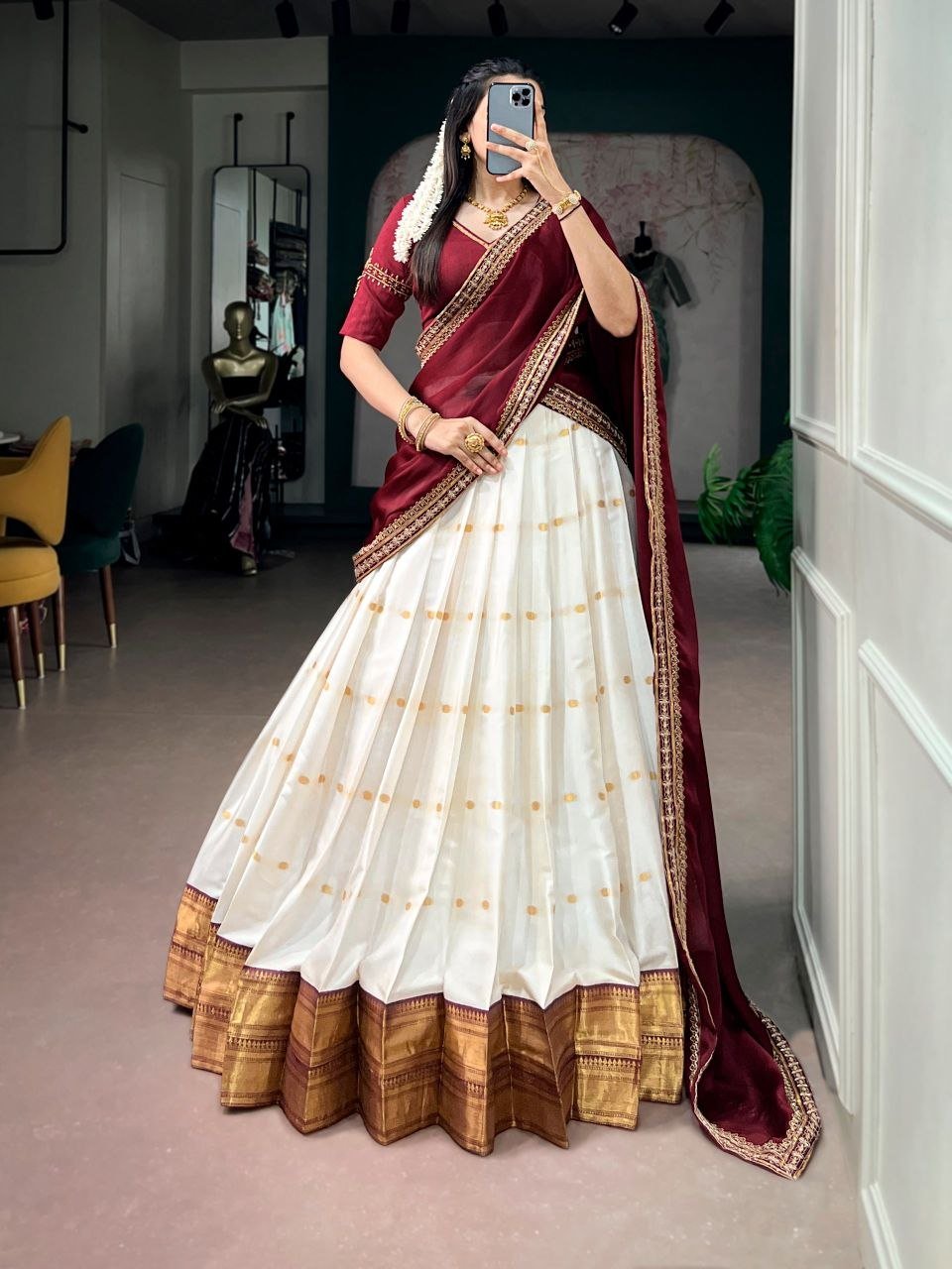 Banarasi Silk Lehenga Choli with Traditional Border Work
