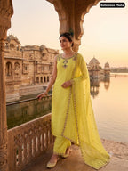Artisanal Chanderi Palazzo Suit with Intricate Mirror Work Detailing