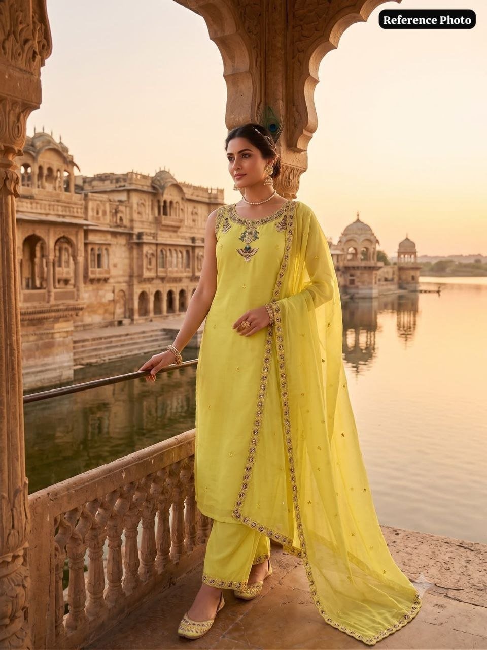 Artisanal Chanderi Palazzo Suit with Intricate Mirror Work Detailing