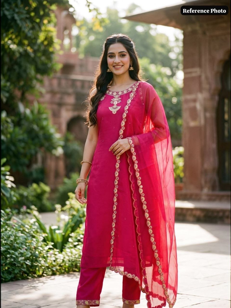 Embroidered Neckline Straight Kurta Set with Scalloped Dupatta - Surat Wholesale Ethnic Wear (Photo 4)