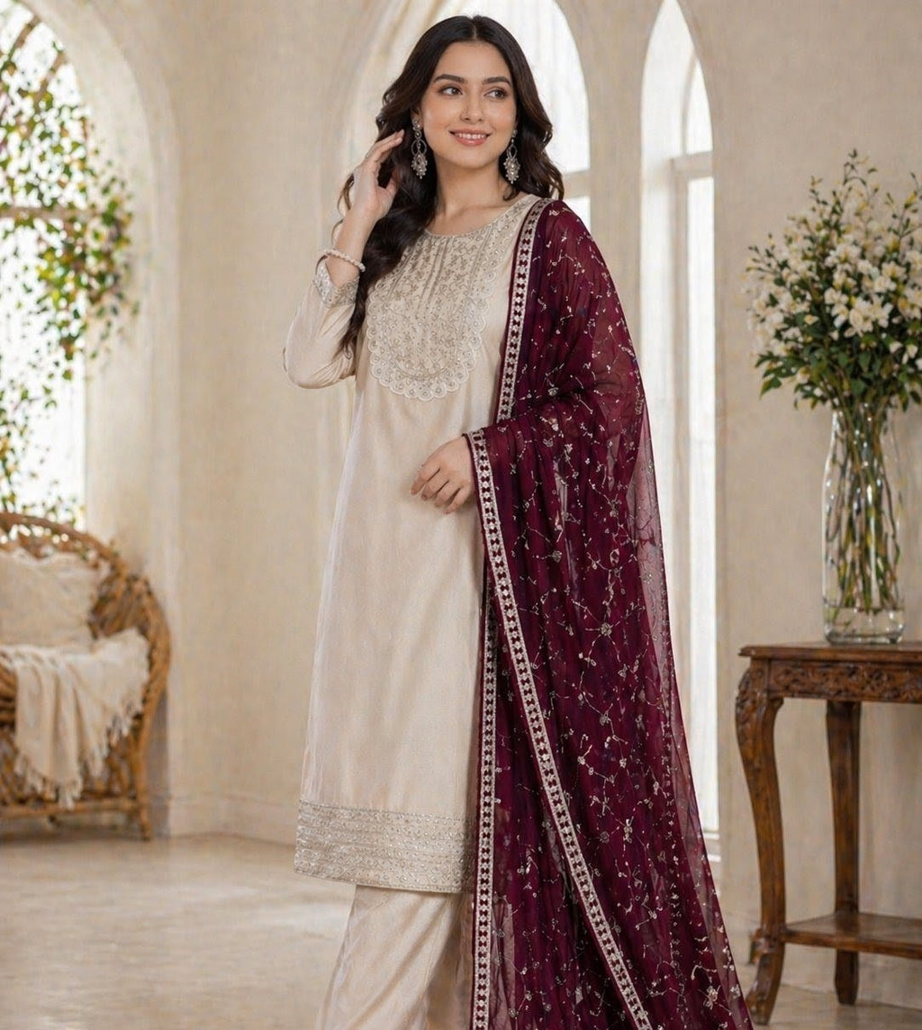 Regal Embroidered Kurta Set with Artisanal Dupatta