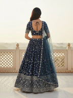 Floral Resham Embroidered Georgette Lehenga Set with Embroidered Border Dupatta - Surat Wholesale Ethnic Wear (Photo 4)