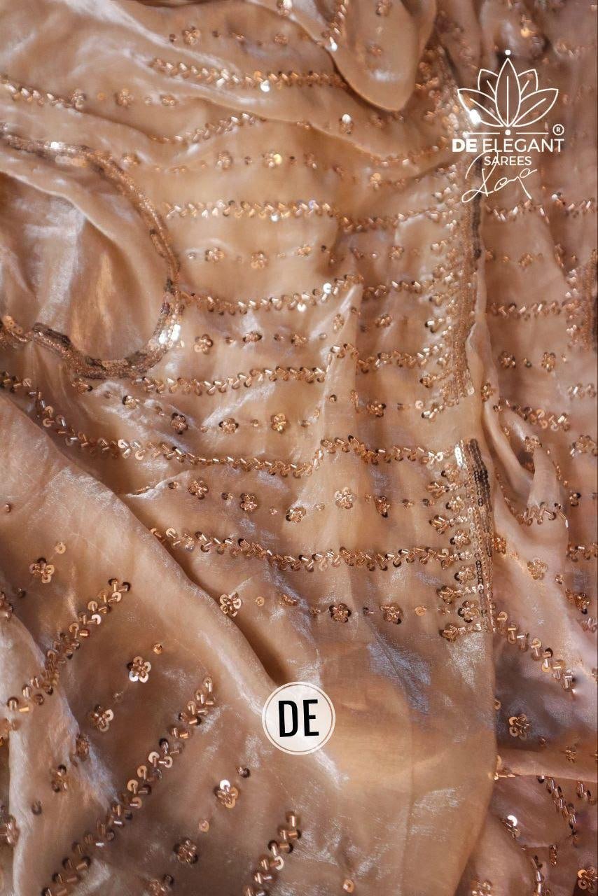 Glistening Sequin Draped Saree with Scalloped Border Detailing