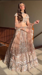 Intricately Sequined Heavy Floral Handcrafted Lehenga Set