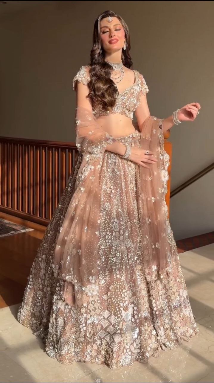 Intricately Sequined Heavy Floral Handcrafted Lehenga Set