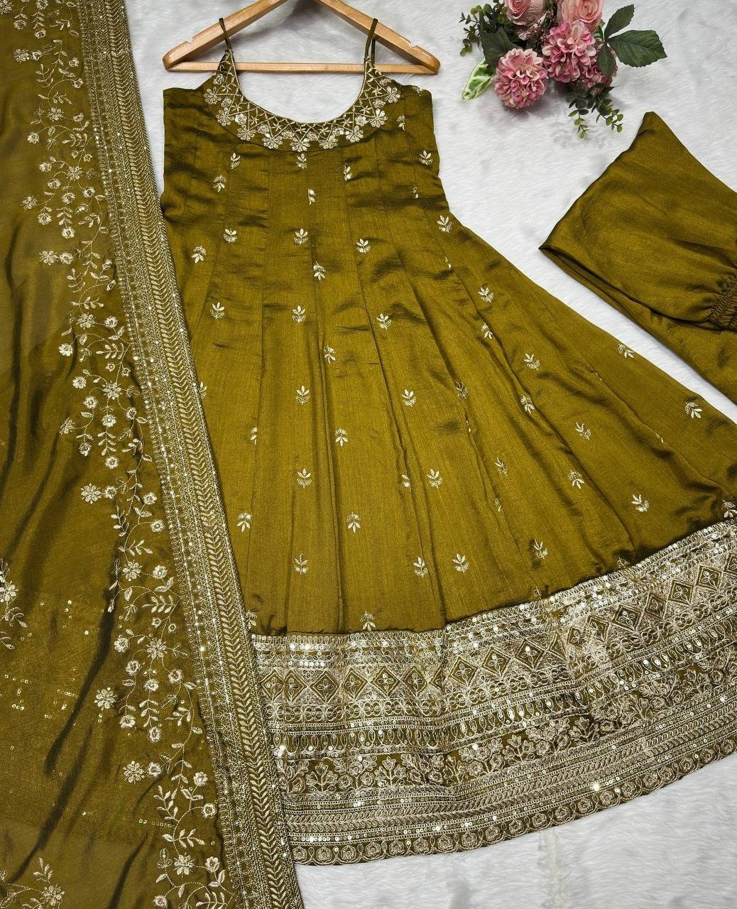 Regal Embroidered Flared Ensemble for Festive Celebrations