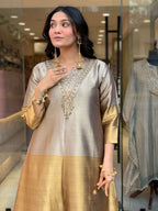 Embroidered Silk Straight Kurta Set With Embellished Dupatta