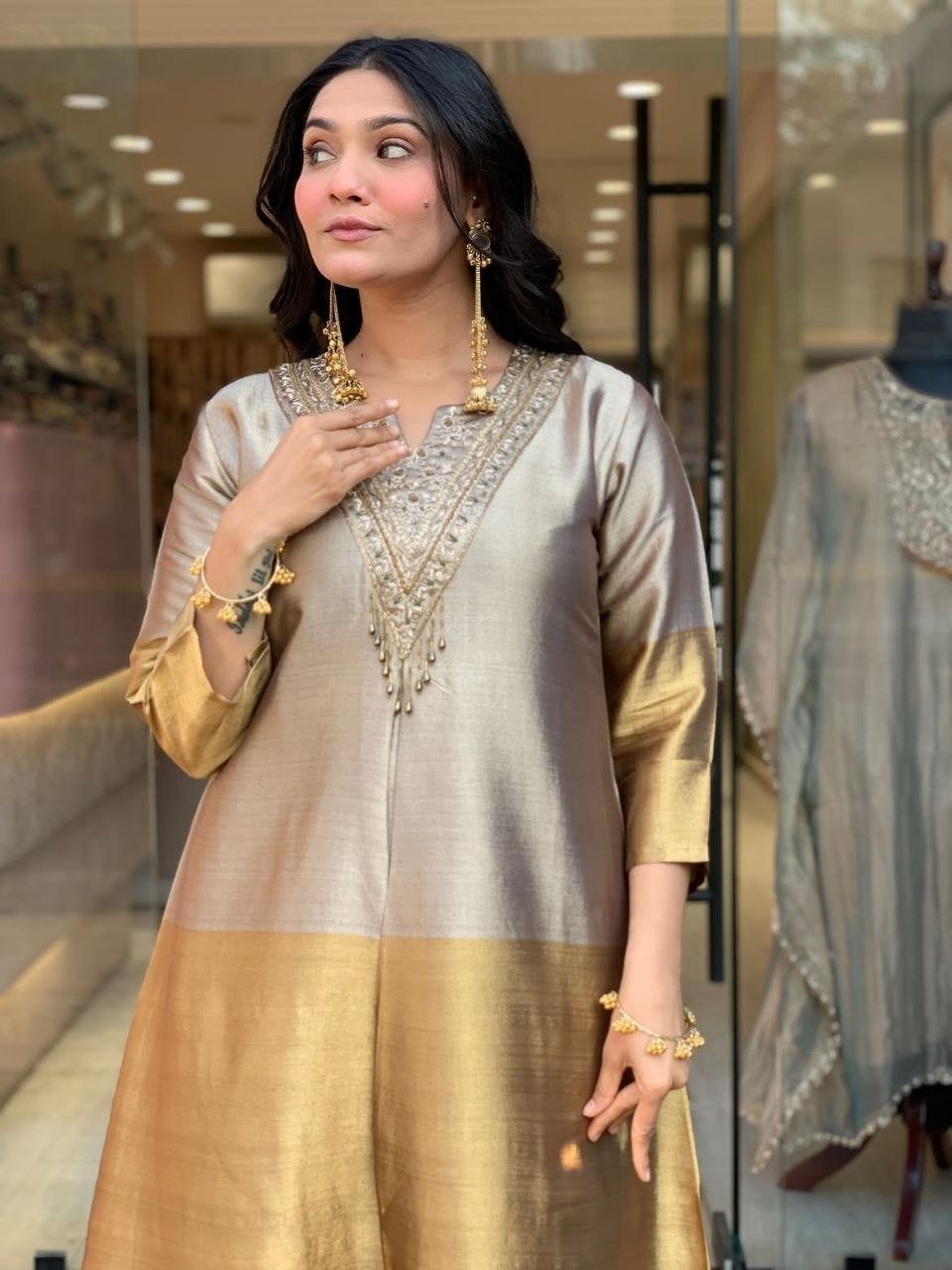 Embroidered Silk Straight Kurta Set With Embellished Dupatta