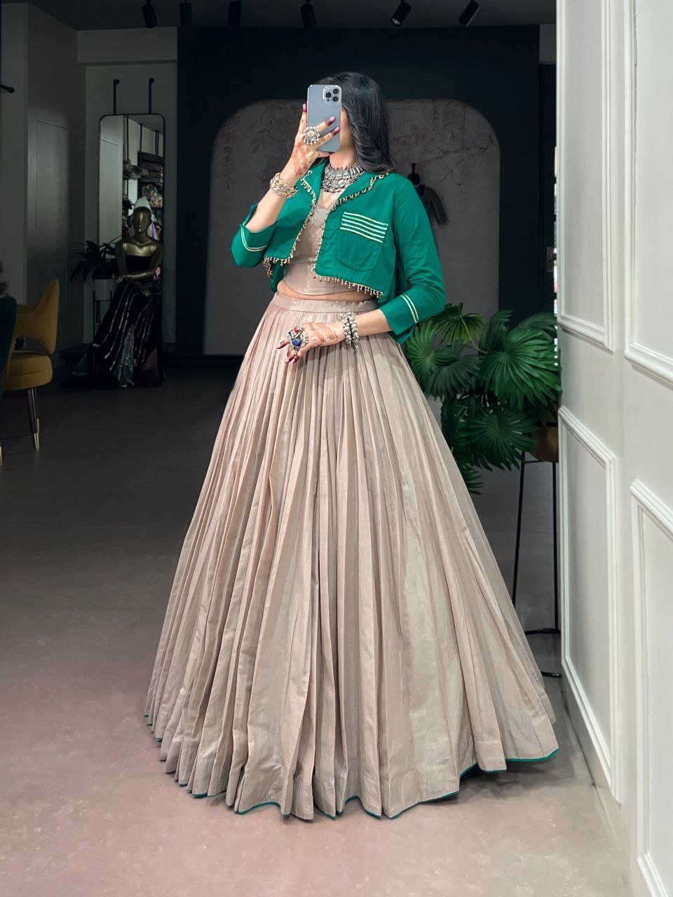 Printed Yoke Peplum Kurta with Pleated Flared Sharara Set