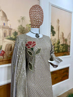 Royal Heritage Embroidered Anarkali Suit Ensemble With Intricate Floral Motifs and Shimmering Details