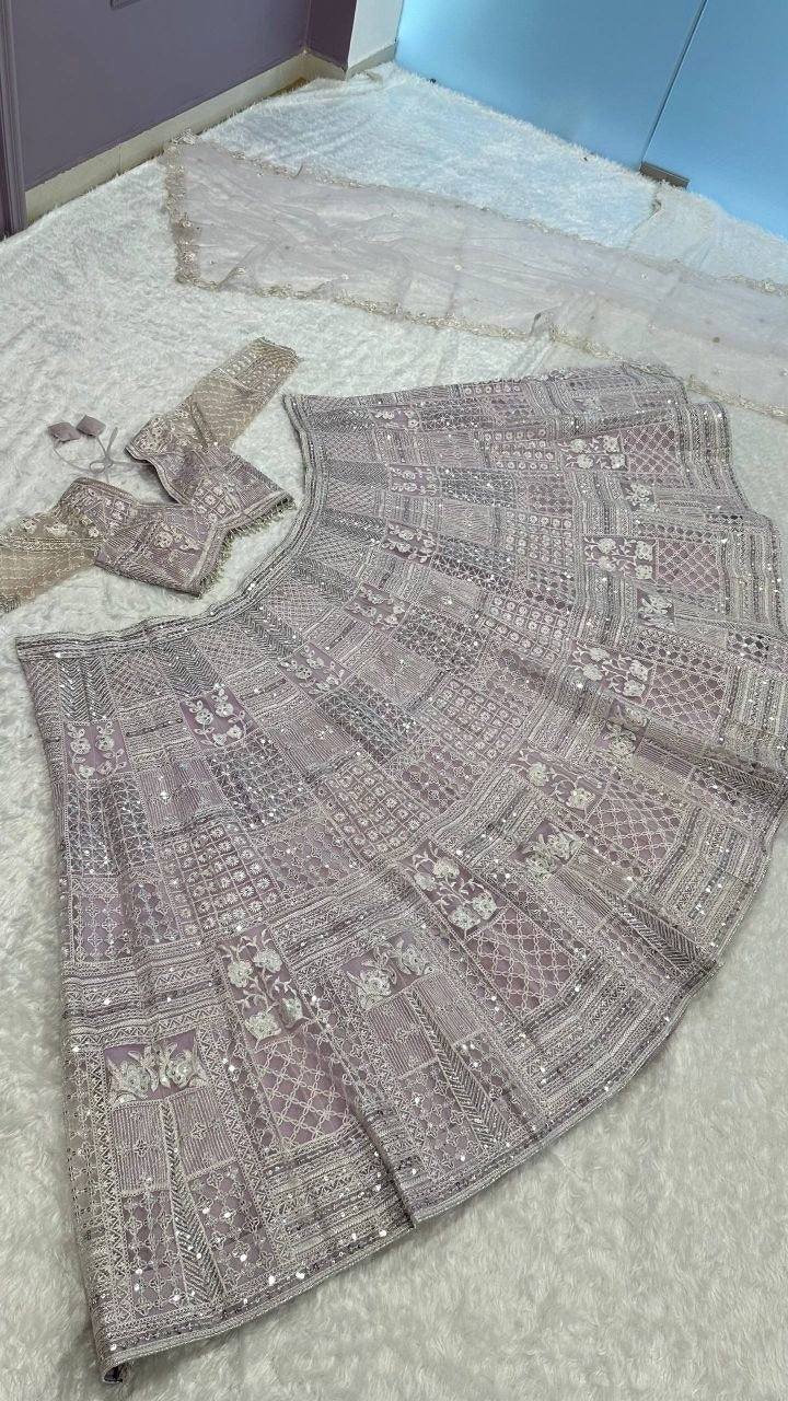 Georgette Chikankari Embroidery Lehenga Set with Sheer Net Dupatta