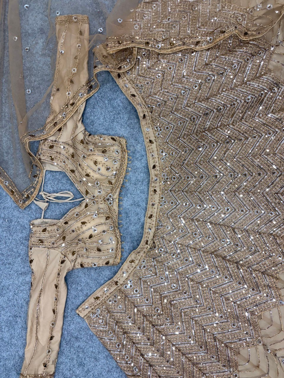 Glittering Geometric Sequin Work Flared Lehenga Set
