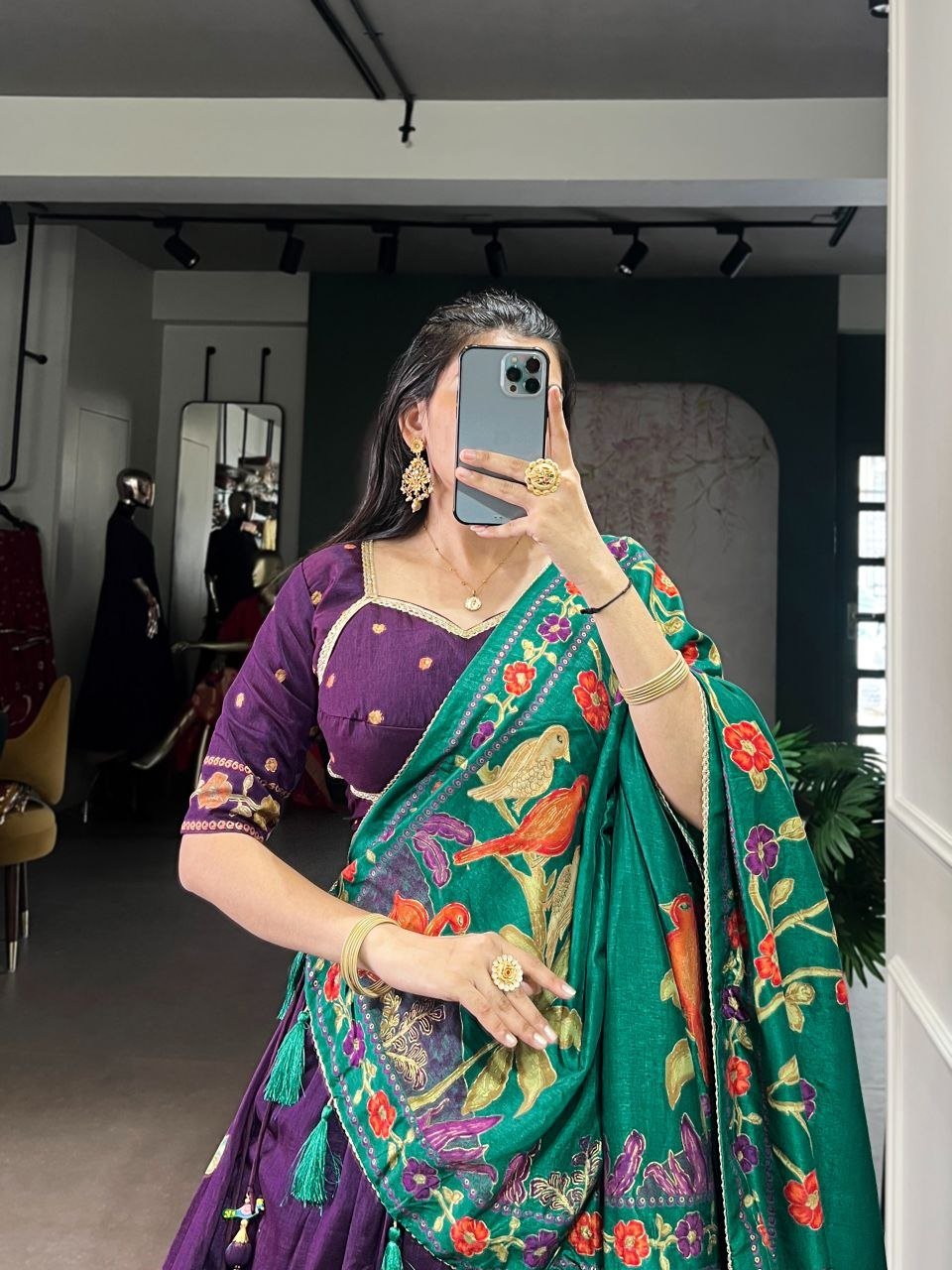 Silk Patola Print Lehenga Choli Set with Festive Tassels