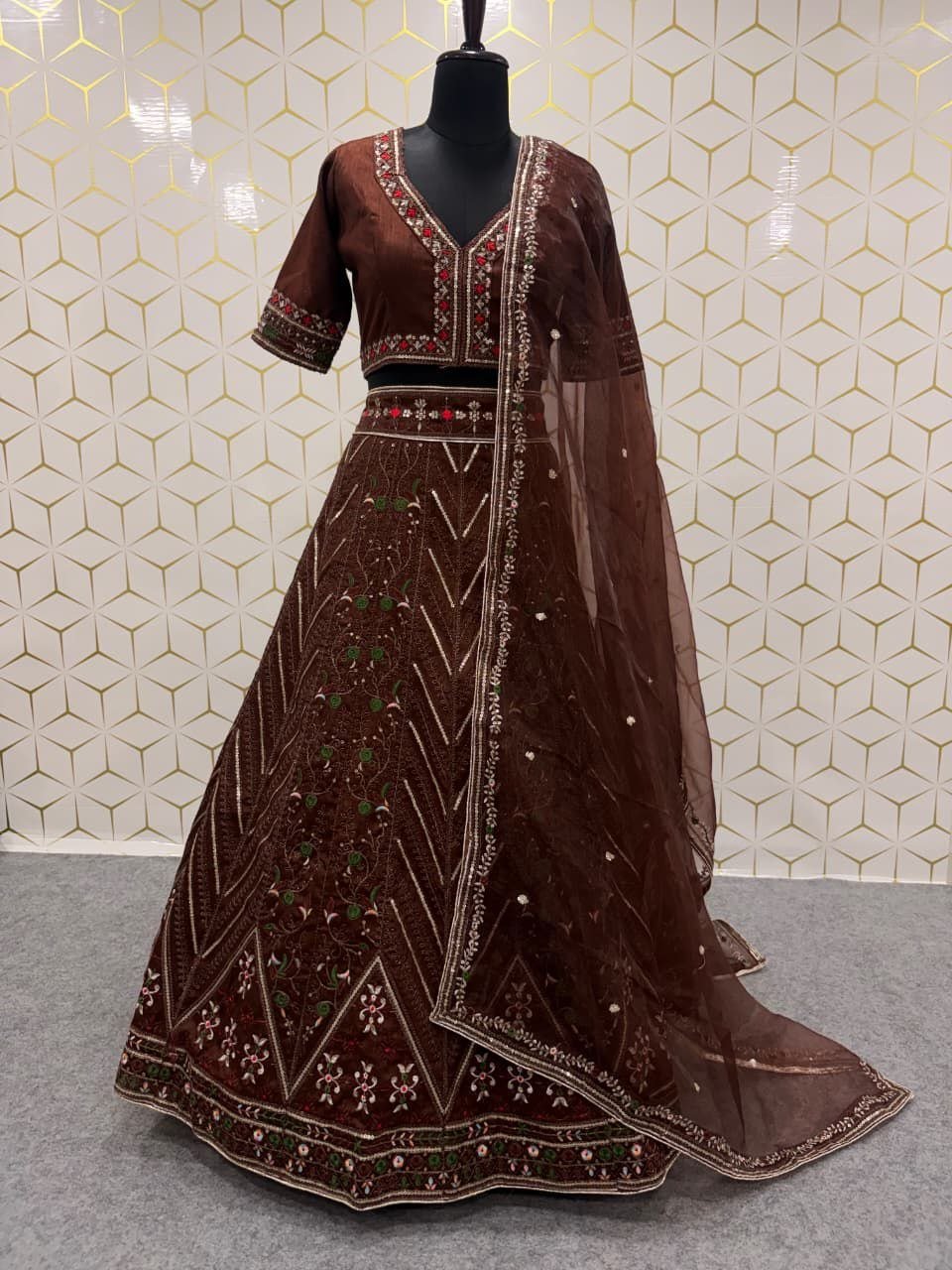 Intricate Zari Embroidered Silk Lehenga Set with Matching Dupatta - Surat Wholesale Ethnic Wear (Photo 5)