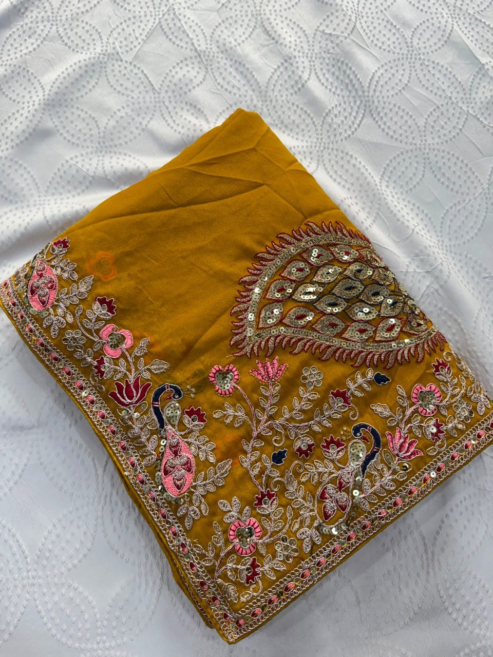 Royal Heritage Peacock Embroidered Saree with Intricate Floral Handwork and Ornate Designer Border - Surat Wholesale Ethnic Wear (Photo 5)