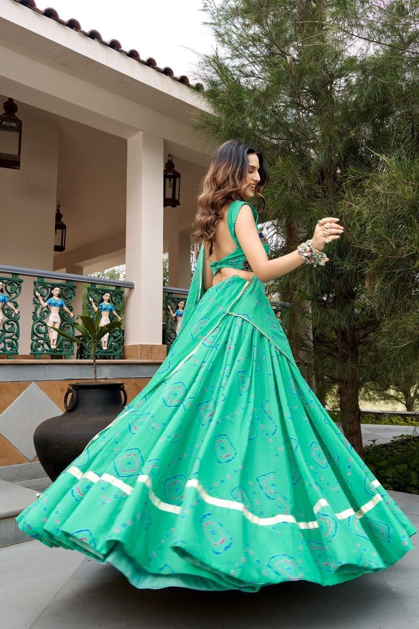 Bandhani Printed Flared Lehenga Choli Set With Gota Patti Accents