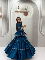 Tiered Flared Lehenga with Tasseled Embroidered Koti Jacket