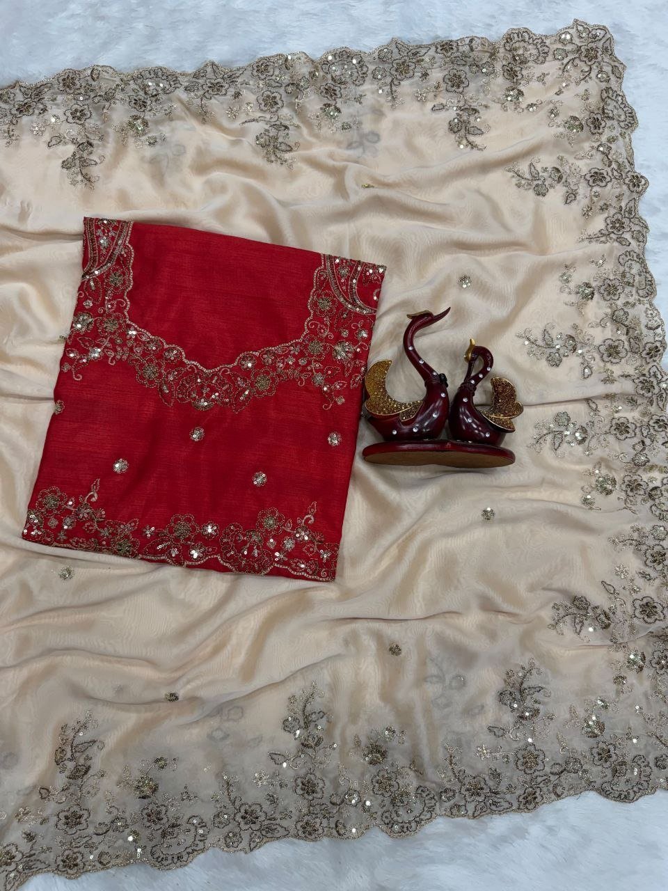 Royal Heritage Floral Embroidered Saree with Intricate Sequin Border and Designer Blouse