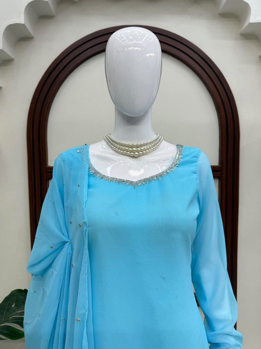 Royal Heritage Embroidered Peplum Sharara Ensemble with Delicate Scalloped Detailing - Surat Wholesale Ethnic Wear (Photo 5)