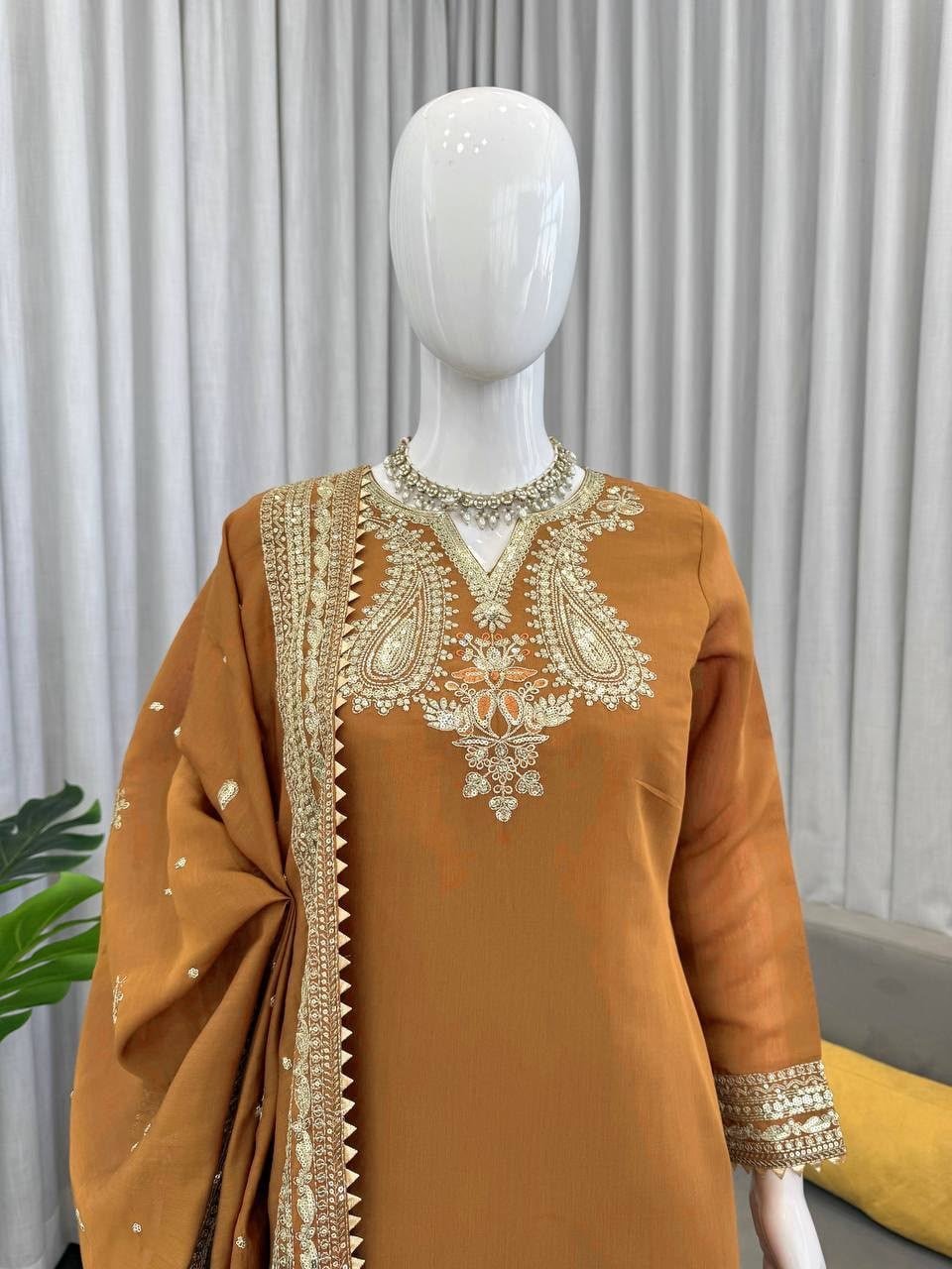 Regal Embroidered Kurta With Matching Sharara And Dupatta - Surat Wholesale Ethnic Wear (Photo 5)