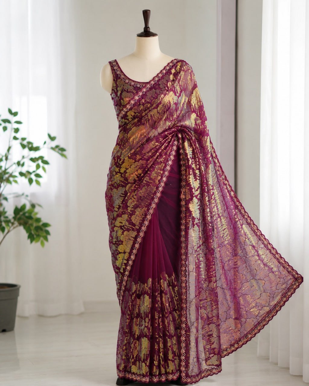 Artisanal Woven Splendor with Intricate Golden Motifs
