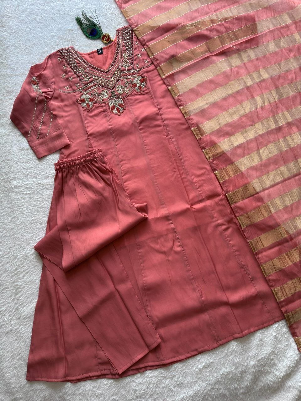 Embroidered Anarkali Kurta Set with Zari Striped Dupatta