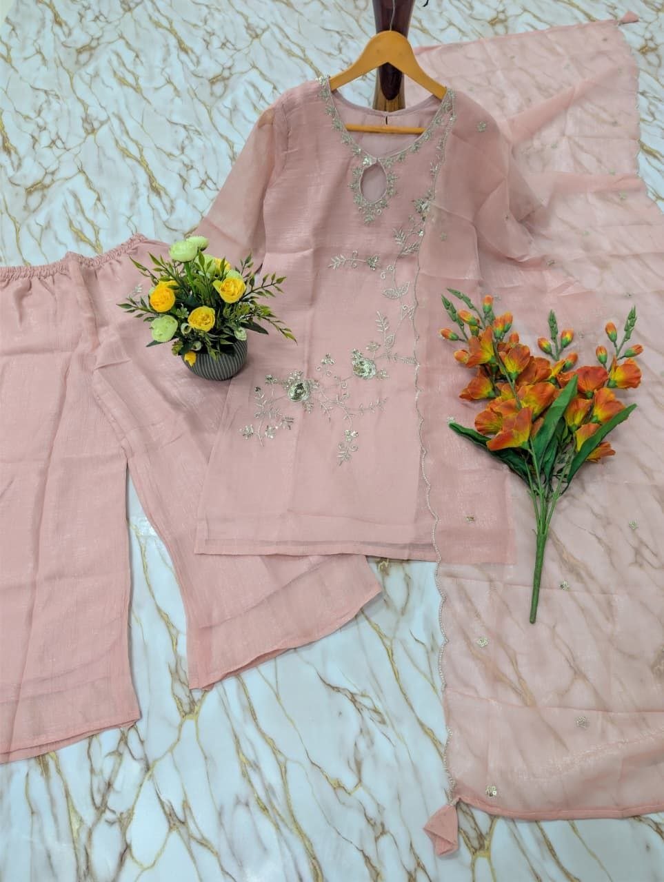 Pastel Perfection Floral Embroidered Festive Suit Ensemble