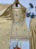 Cocktail Party Polish Palazzo Suit with Mirror Work