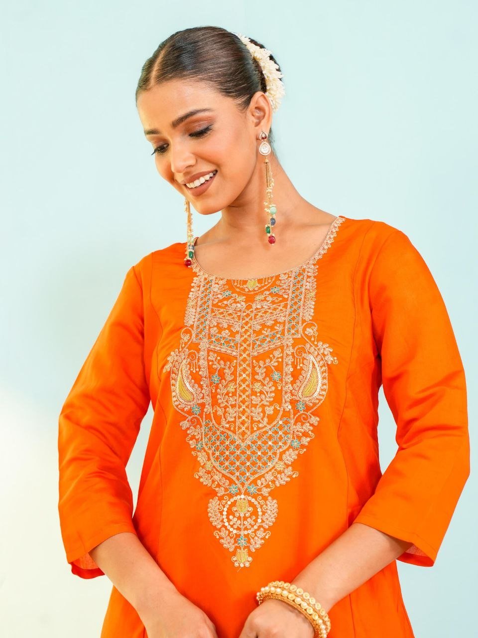 Festive Embroidered Anarkali Suit with Striped Dupatta