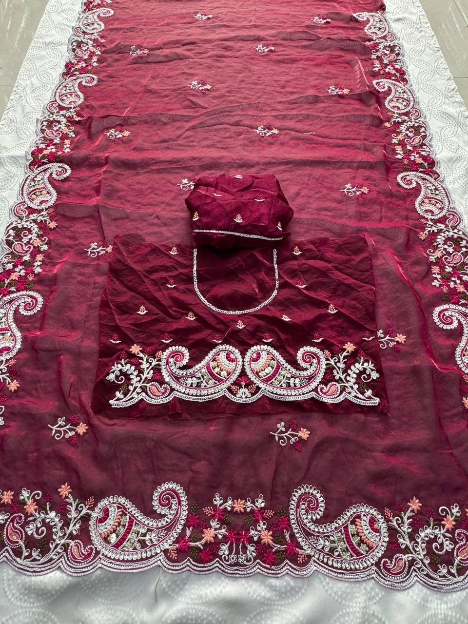 Garden Floral Romance Paisley Embroidered Draped Saree