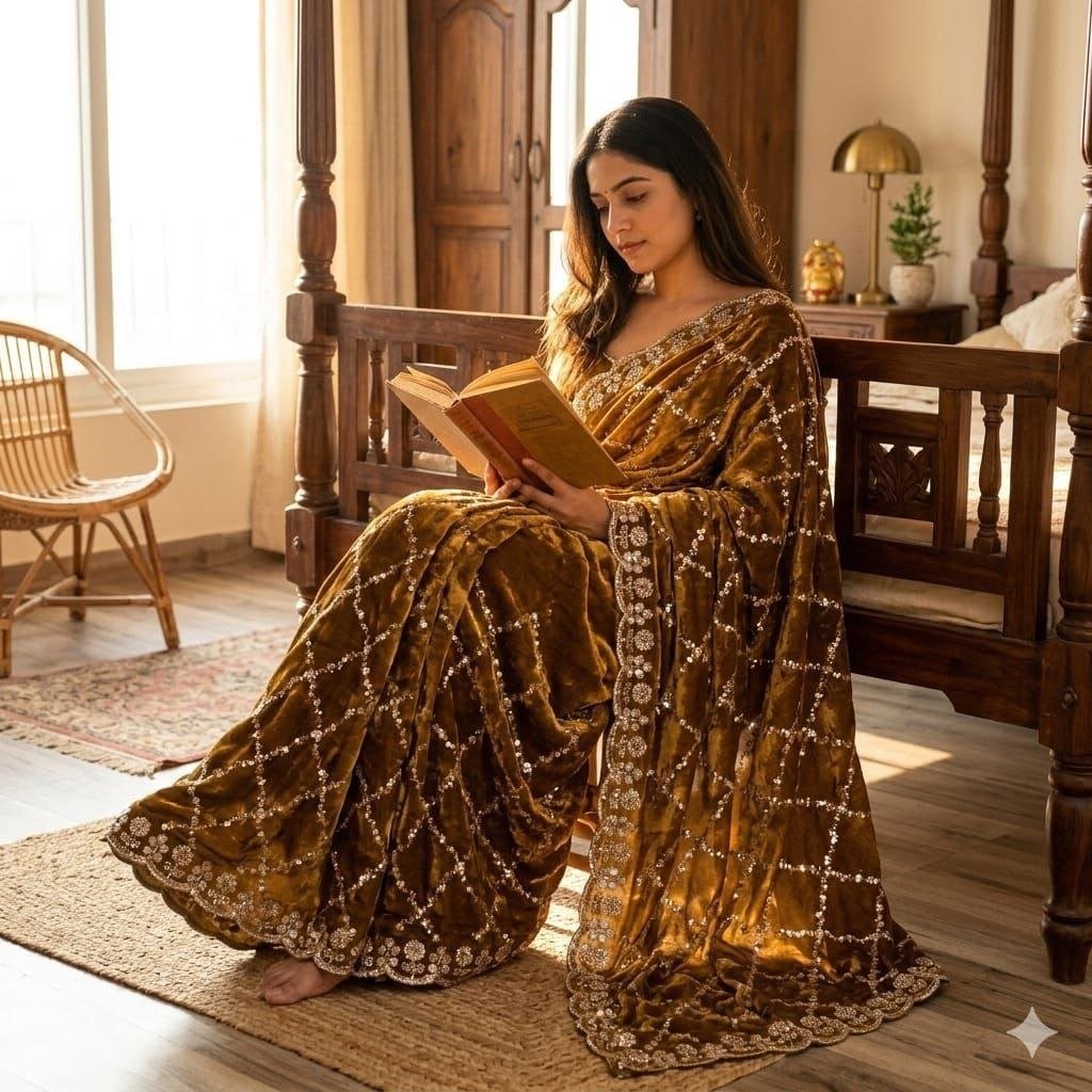 Timeless Diamond Lattice Saree with Intricate Embellished Border