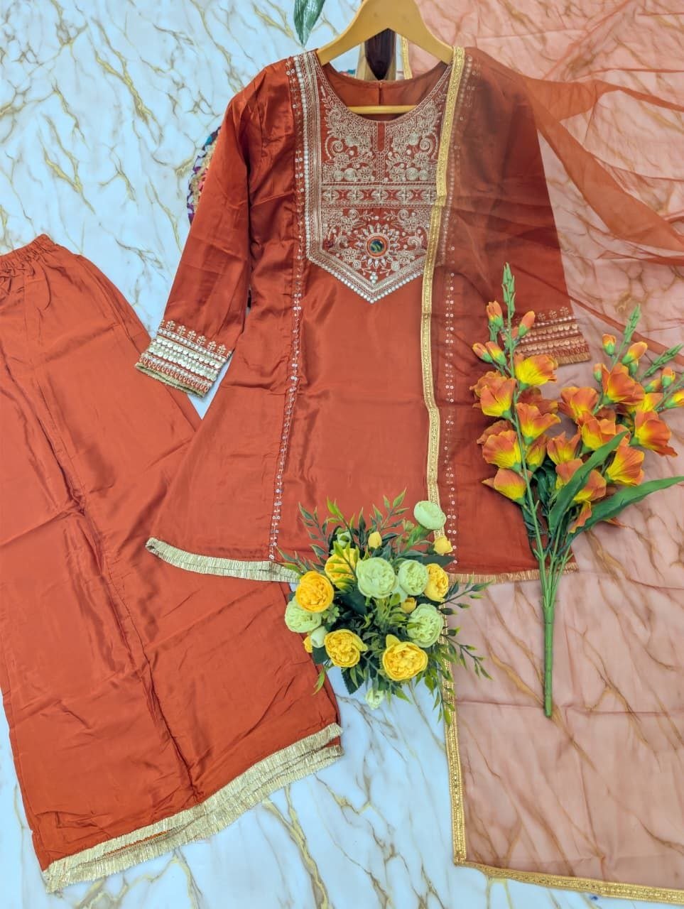 Regal Yoke Embroidered Sharara Suit Set