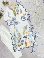 Boho Ethnic Fusion Floral Embroidered Scalloped Kaftan Kurti