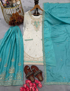 Intricate Embroidered Silk Straight Kurta and Palazzo Set with Heavy Dupatta