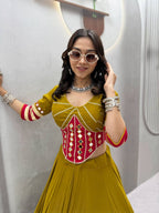 Mirror Work Patchwork Flare Flared Lehenga Choli with Embroidered Blouse