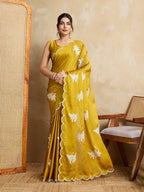 Garden Floral Romance Embroidered Saree with Scalloped Border