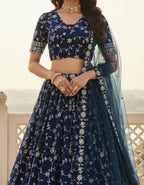 Floral Resham Embroidered Georgette Lehenga Set with Embroidered Border Dupatta - Surat Wholesale Ethnic Wear (Photo 5)