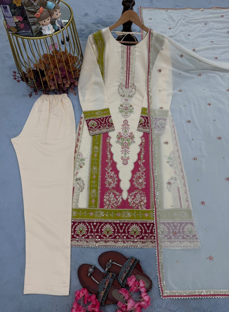 Vintage Classic Embroidered Border Straight Kurta Set with Dupatta - Surat Wholesale Ethnic Wear (Photo 5)