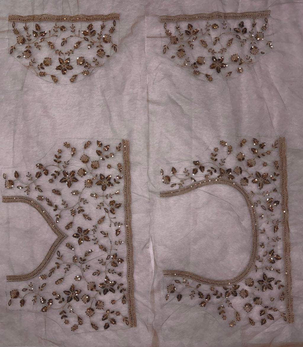 Opulent Floral Embroidered Net Saree with Scalloped Border and Matching Blouse
