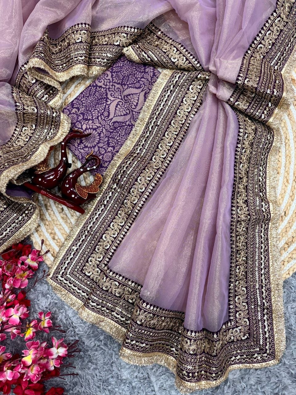 Royal Heritage Embroidered Saree with Intricate Zari Border Detailing - Surat Wholesale Ethnic Wear (Photo 5)
