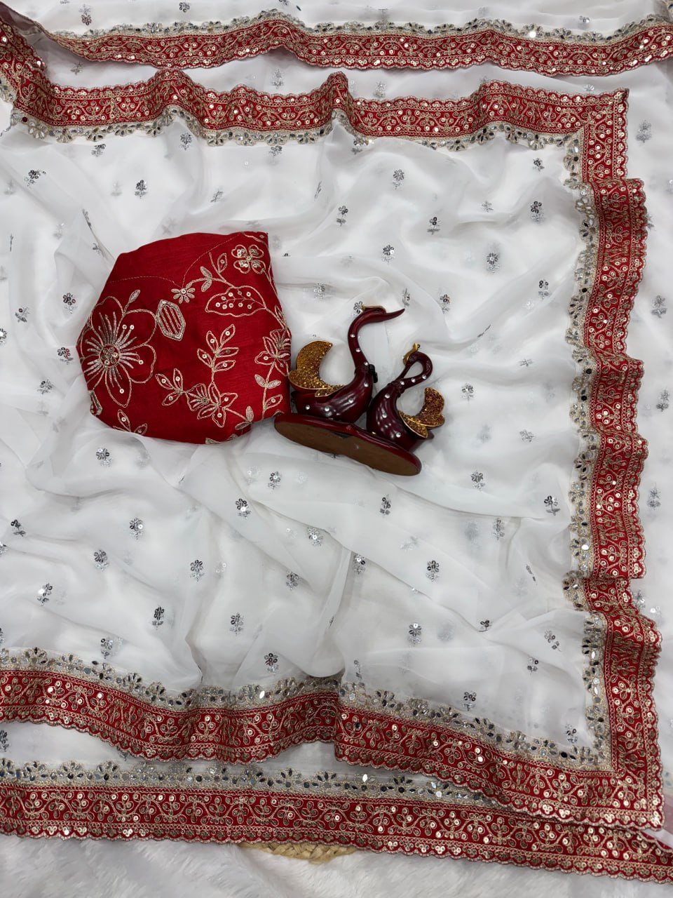 Regal Tradition Floral Embroidered Saree with Intricate Sequin Border and Designer Blouse