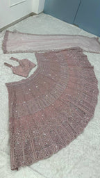 Sequined Thread Work Georgette Lehenga Set with Scalloped Net Dupatta
