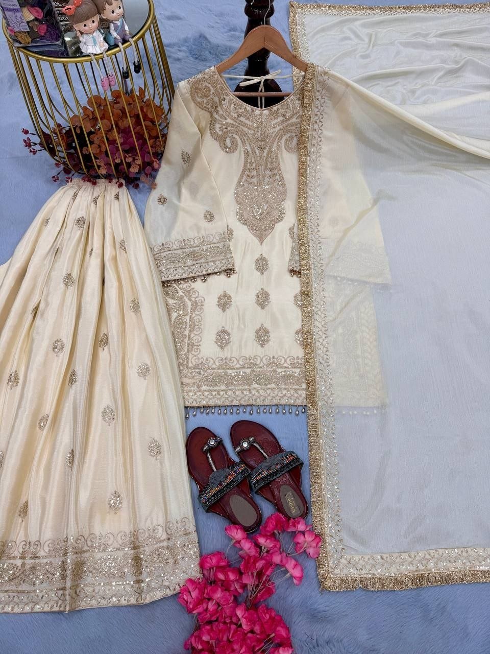 Opulent Luxury Heavy Zardozi Embroidered Kurta and Sharara Set with Dupatta