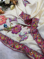 Embrace Garden Floral Romance in Intricately Embroidered Organza Saree