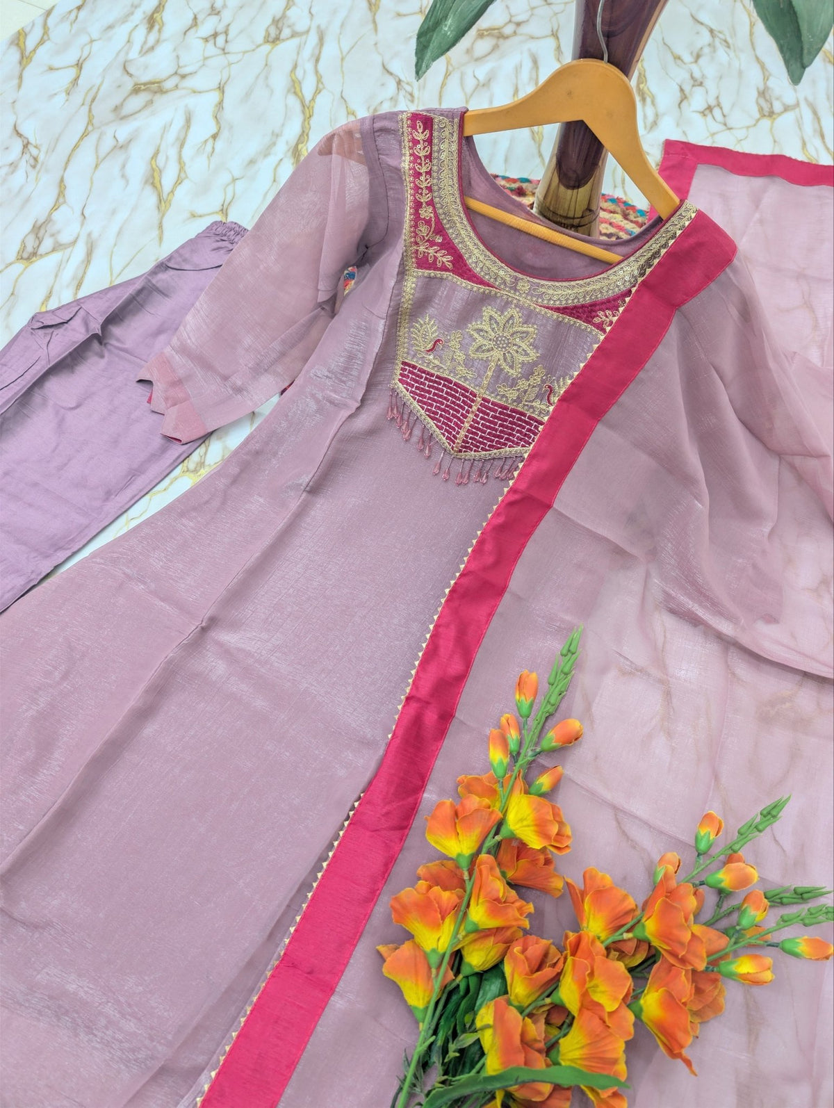 Contemporary Embroidered Draped Kurta Set