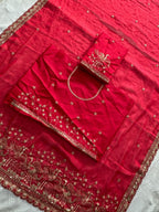 Regal Tradition Embroidered Saree with Ornate Peacock Border