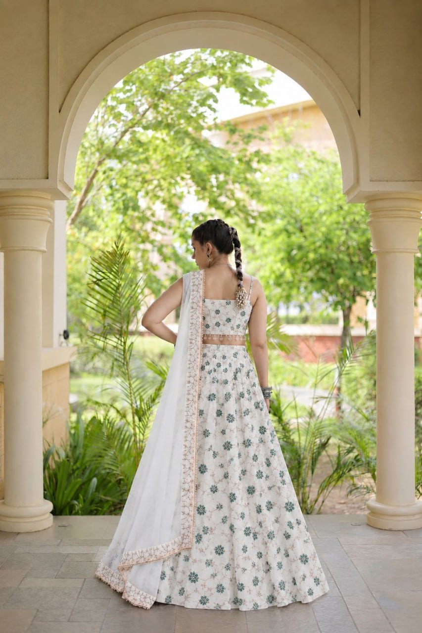 Floral Threadwork Embroidered Flared Lehenga Choli Set