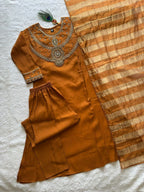 Hand-Embellished Anarkali Suit Set with Striped Dupatta