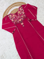 Subtle Grace Embroidered Straight Kurta Set with Tasseled Hem Dupatta
